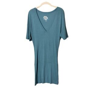 Blue Life Revolve Sz XS Heathered Blue V Neck T Shirt Mini Dress or Cover Up